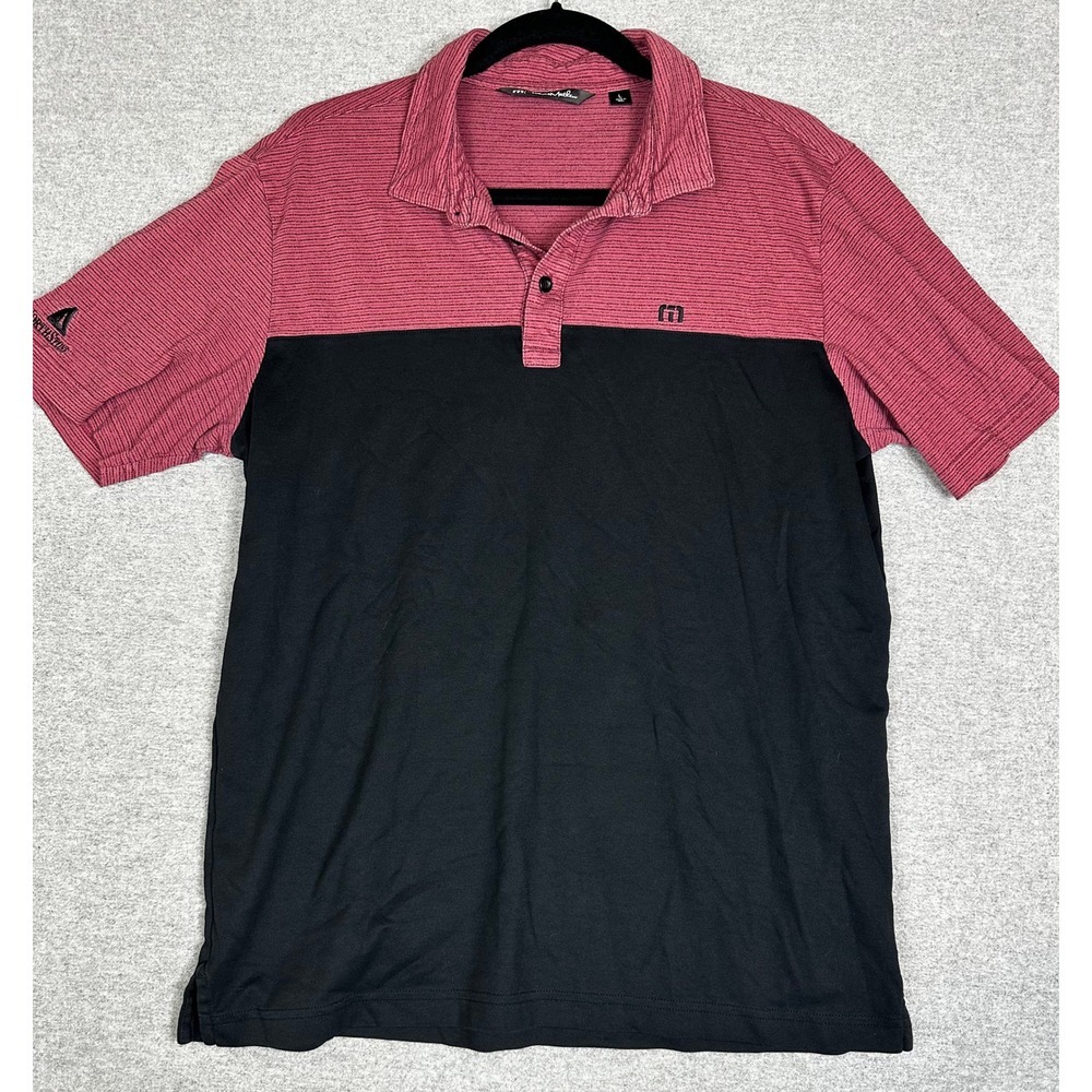 Travis Mathew Polo Shirt Mens Large Burgundy Black Colorblock Pima Cotton‎ Golf